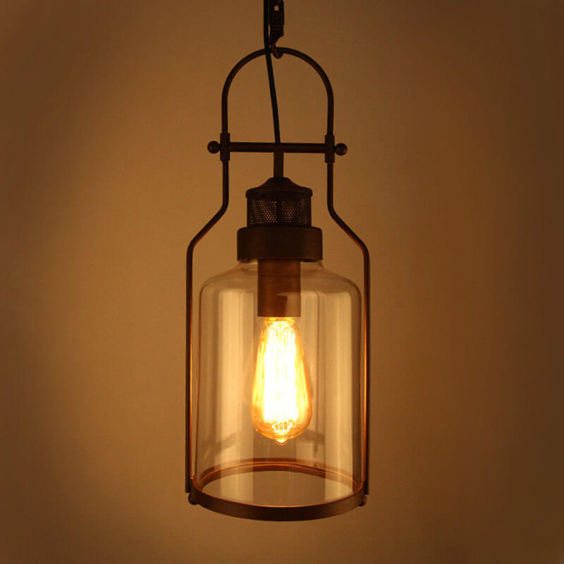 Lampada a Sospensione Vintage Industriale in Ferro e Vetro con 1 Luce