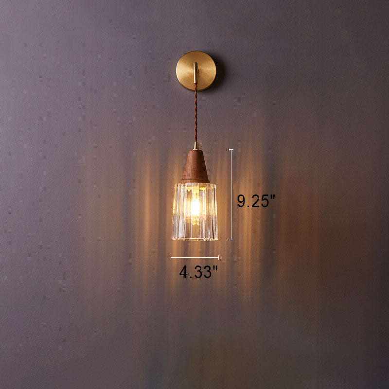 Applique da parete in vetro, noce tradizionale giapponese, cilindro in rame, lampada a 1 luce