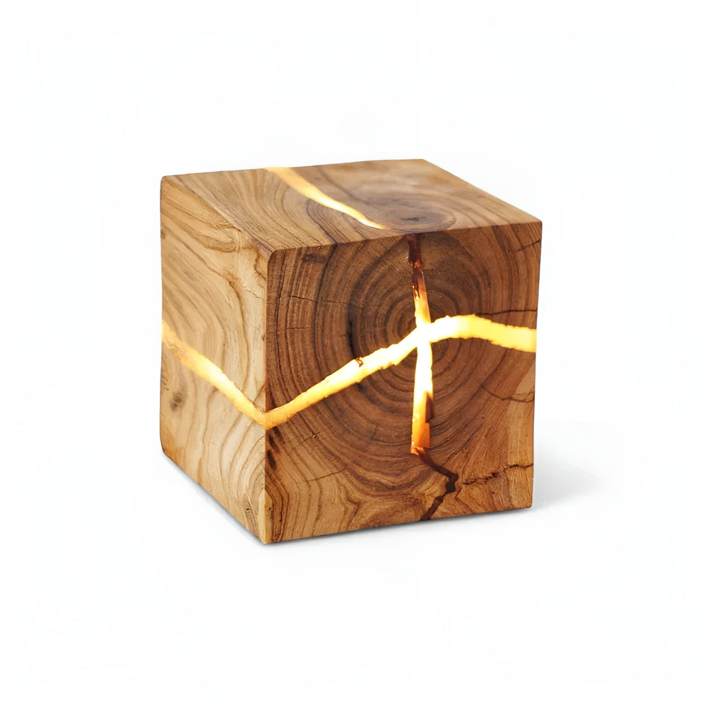 Lampada da tavolo LED a forma di cubo – Design moderno in legno | Elegante per soggiorno e camera da letto