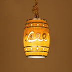 Lampadario in Resina Tradizionale Vintage con Fune di Canapa per Barile di Vino, 1 Luce per Soggiorno