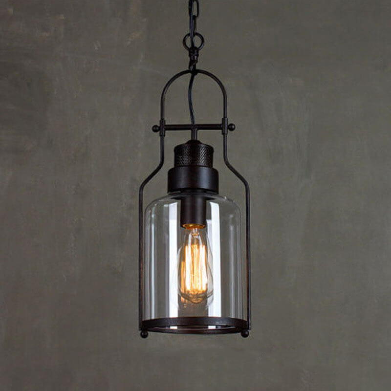 Lampada a Sospensione Vintage Industriale in Ferro e Vetro con 1 Luce