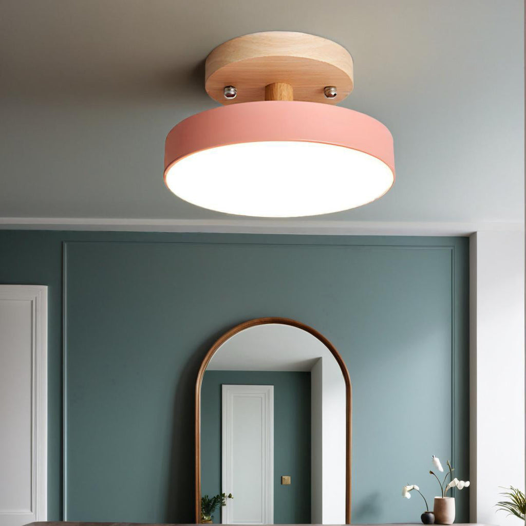 Glarefusion Rotondo Semi Flush Lampada da Soffitto in Legno
