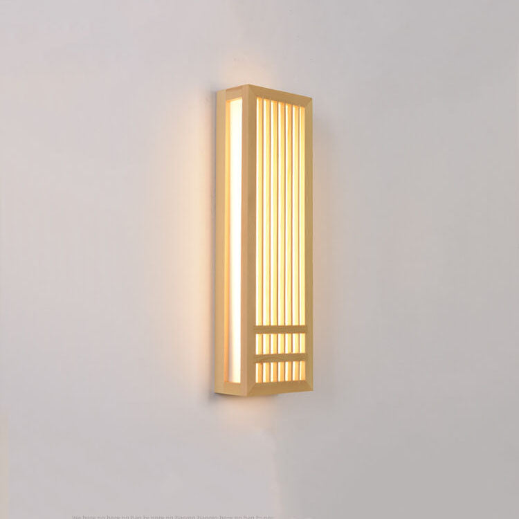 Lampada da parete LED rettangolare in legno massello e acrilico, minimalista e moderna per il soggiorno