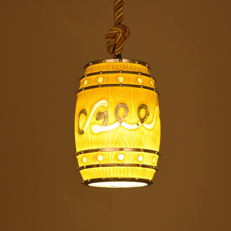 Lampadario in Resina Tradizionale Vintage con Fune di Canapa per Barile di Vino, 1 Luce per Soggiorno