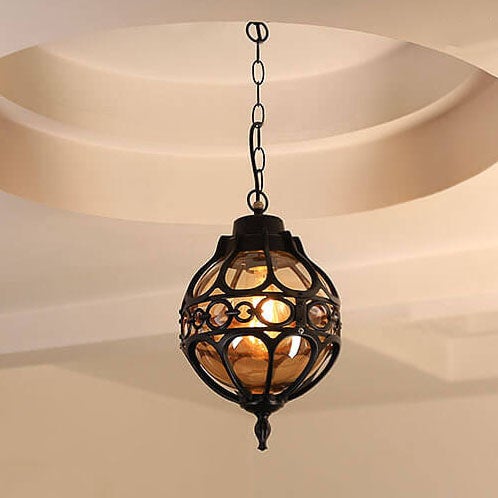 Lampada a sospensione impermeabile da esterno a forma di globo retro industriale con 1 luce
