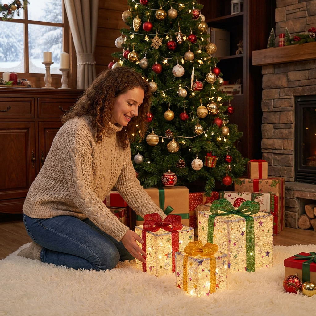 Illuminazione Natalizia LED in Scatole Regalo – Set di Decorazioni Natalizie Illuminato