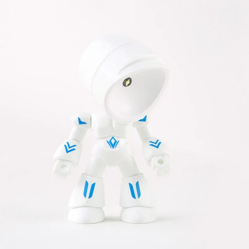 Lampada da tavolo in plastica a LED ispirata ai robot con testa regolabile