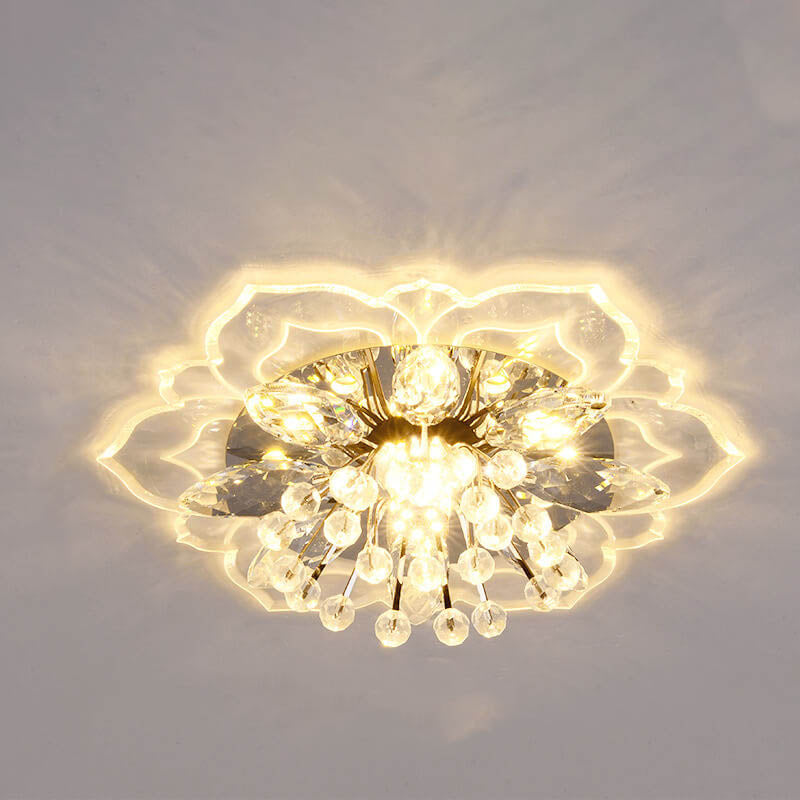 Moderno Lampadario LED a Soffitto a Forma di Fiore in Cristallo