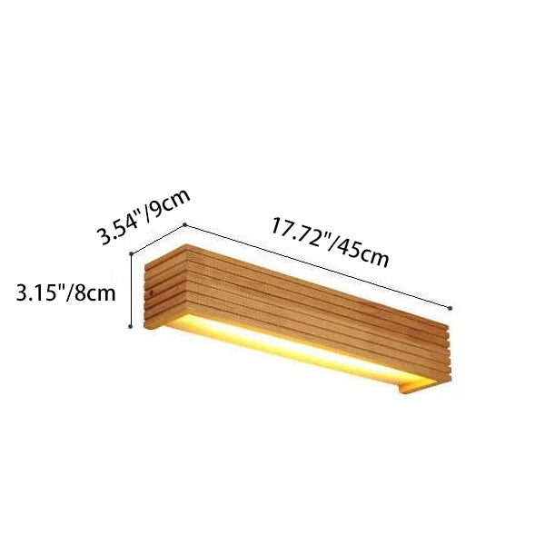 Specchio da trucco LED rettangolare tradizionale giapponese a strisce in legno da parete per camera da letto