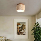 Radia - Lampada da Soffitto a Forma Cilindrica in Travertino con Accento in Legno