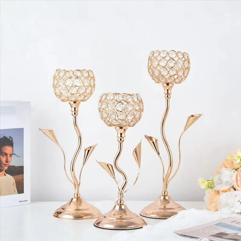 LumiFlor – Set di portacandele Krystalblomst con design metallico classico