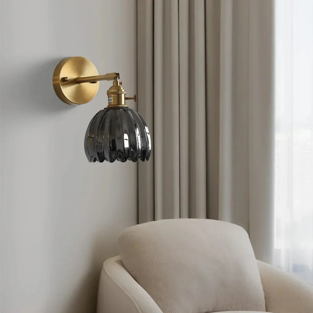 Applique da Parete in Vetro a Tulipano in Ottone Vintage 1 Luce
