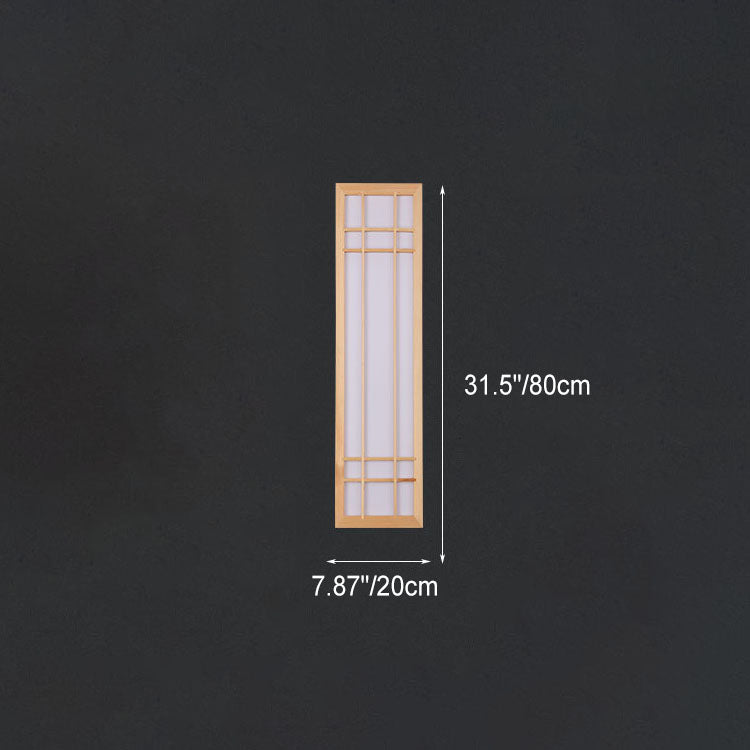 Applique da parete LED in legno massello acrilico rettangolare giapponese tradizionale per camera da letto