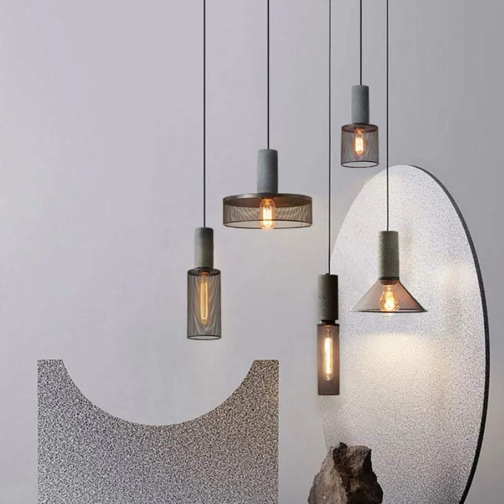 Xenith Lampada a Sospensione Industriale Cilindrica, Cemento/Metallo