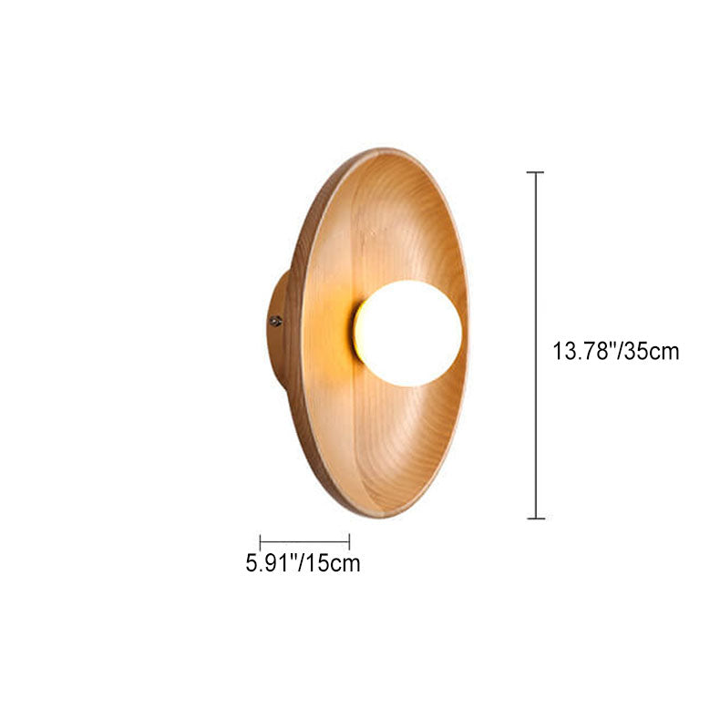 Applique da parete moderna minimalista rotonda in legno massello con 1 luce