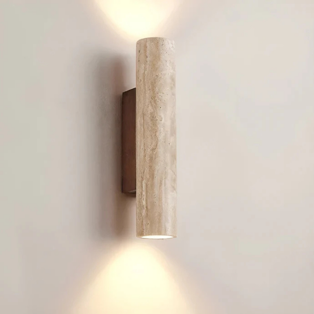 Applique da muro cilindrica in marmo travertino minimalista moderno LED 2 luci