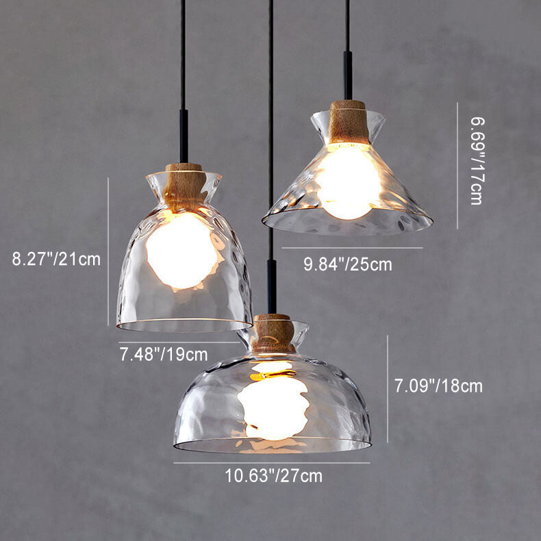 Lampada a Sospensione Moderna Minimalista in Vetro Trasparente Ondulato con Ombra in Ferro a 1 Luce per Soggiorno