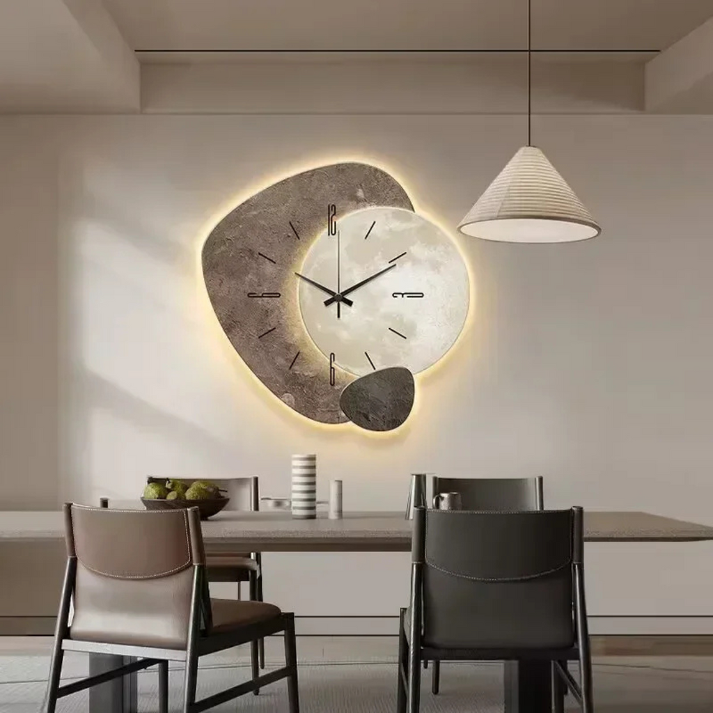 Orologio da Parete Moderno in Legno con Illuminazione LED Soffusa