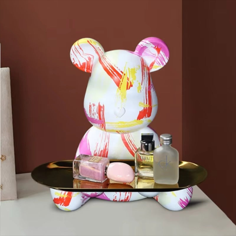 BearCraft - Figura di orso graffiti con vassoio per esposizione decorativa