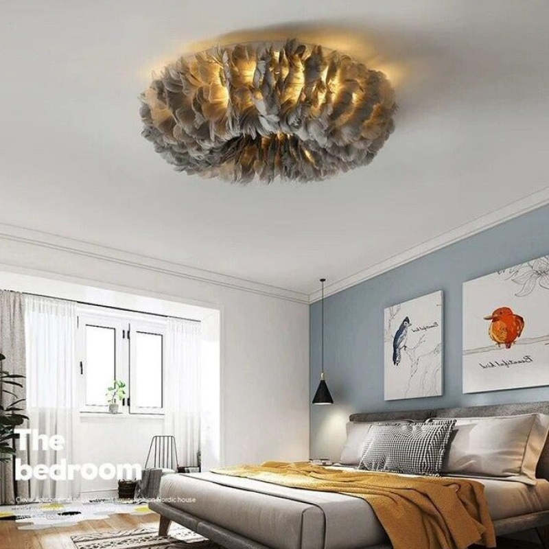 O'Moore Lampada da Soffitto Rotonda in Piuma di Cigno