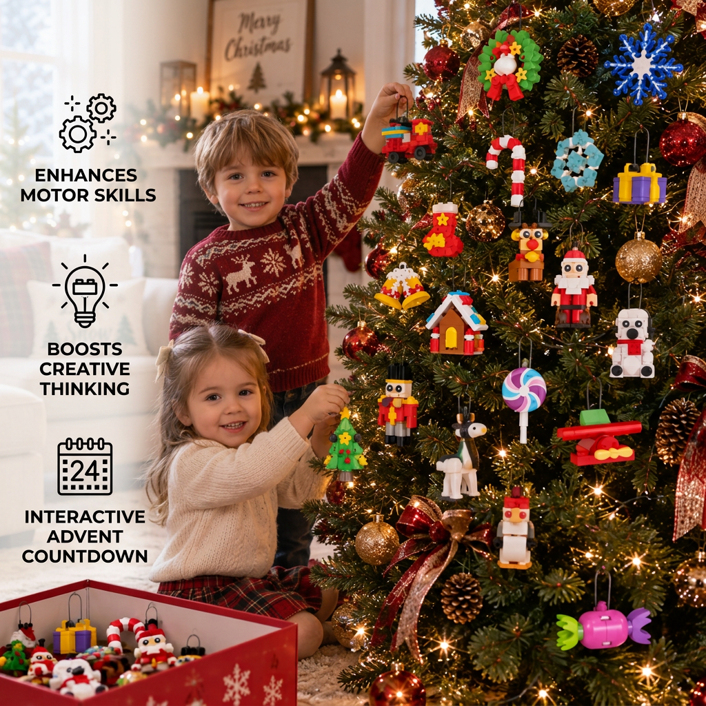Calendario dell'Avvento con Blocchi da Costruzione per Ornamenti di Natale