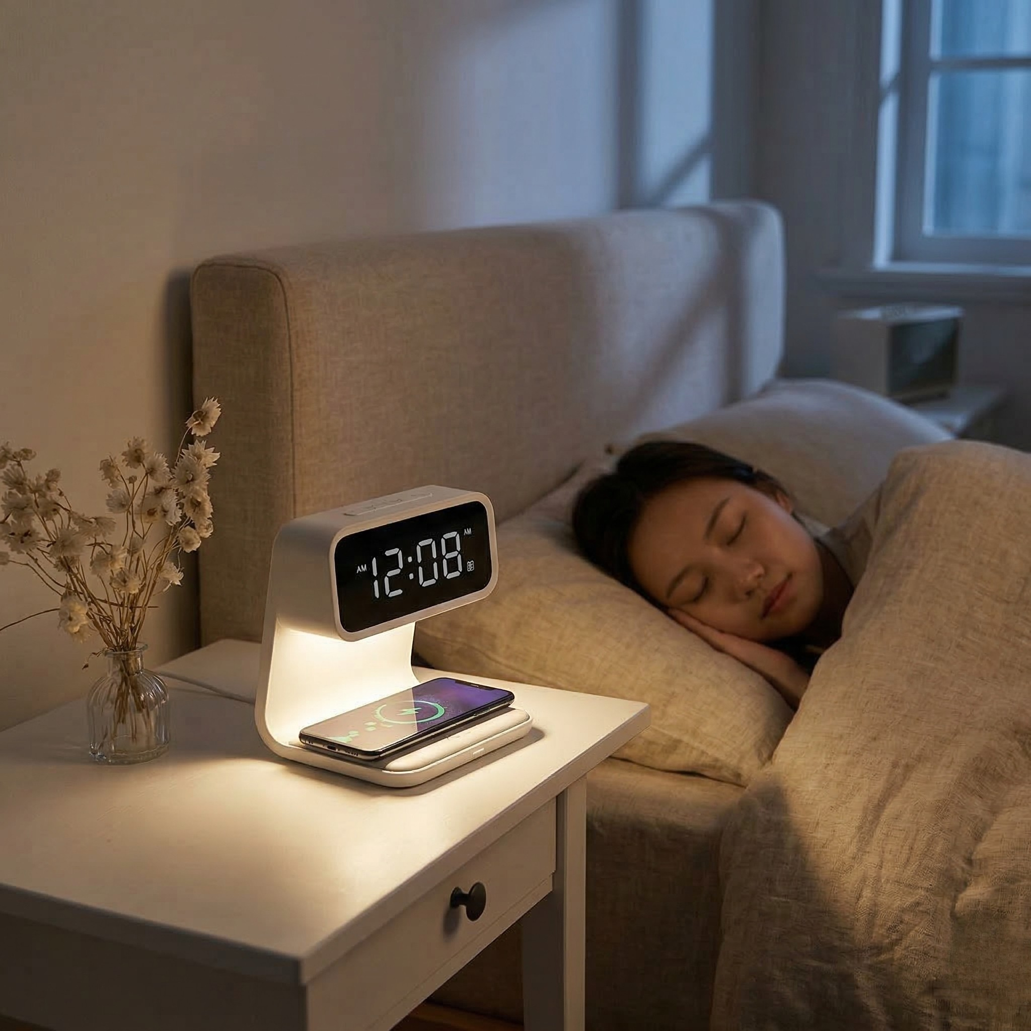 Caricatore Wireless Sveglia Lampada Notturna 3 in 1