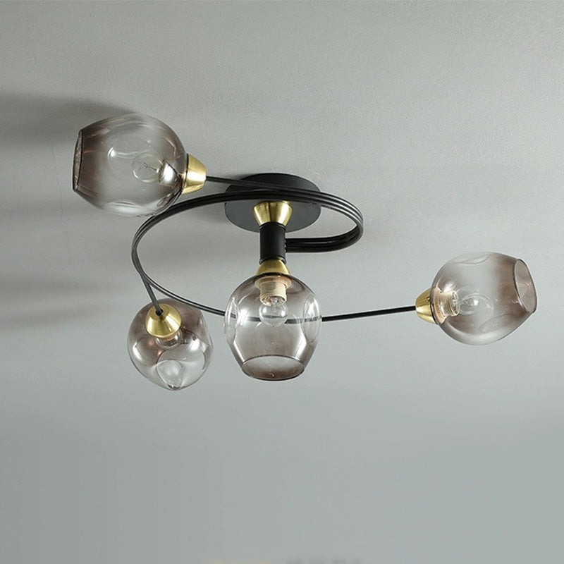 Valentina Lampada da Soffitto Flush Mount, Vetro, Nero/Oro, Sala da Pranzo