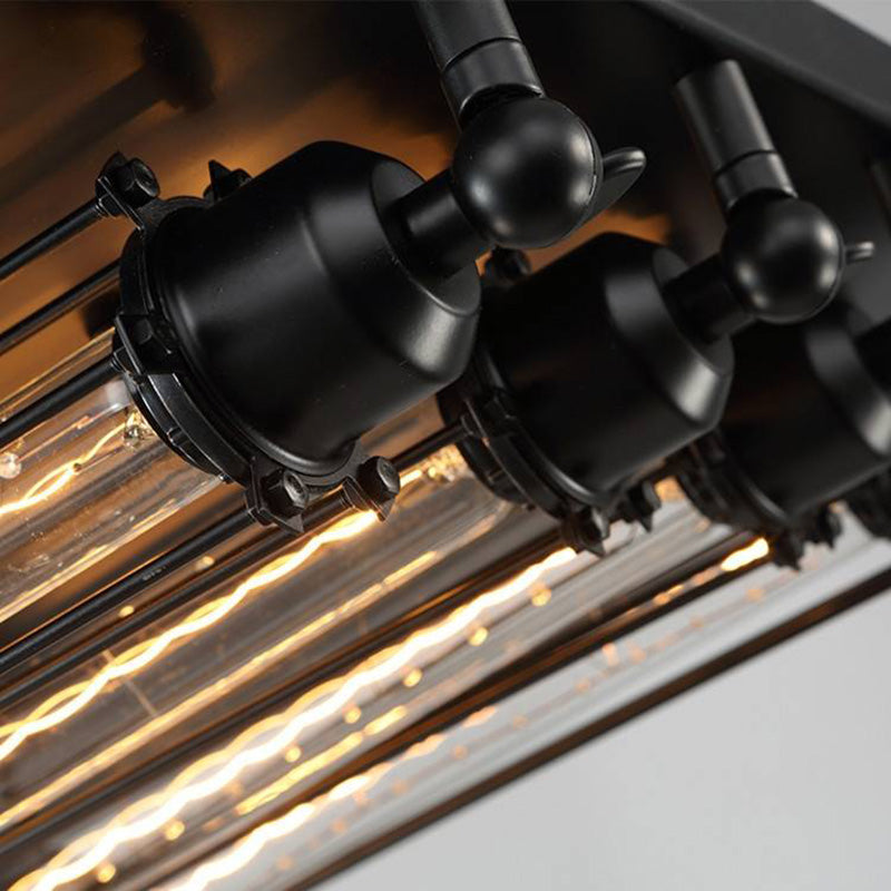 Lampada da soffitto vintage in metallo con tubi, nera, soggiorno