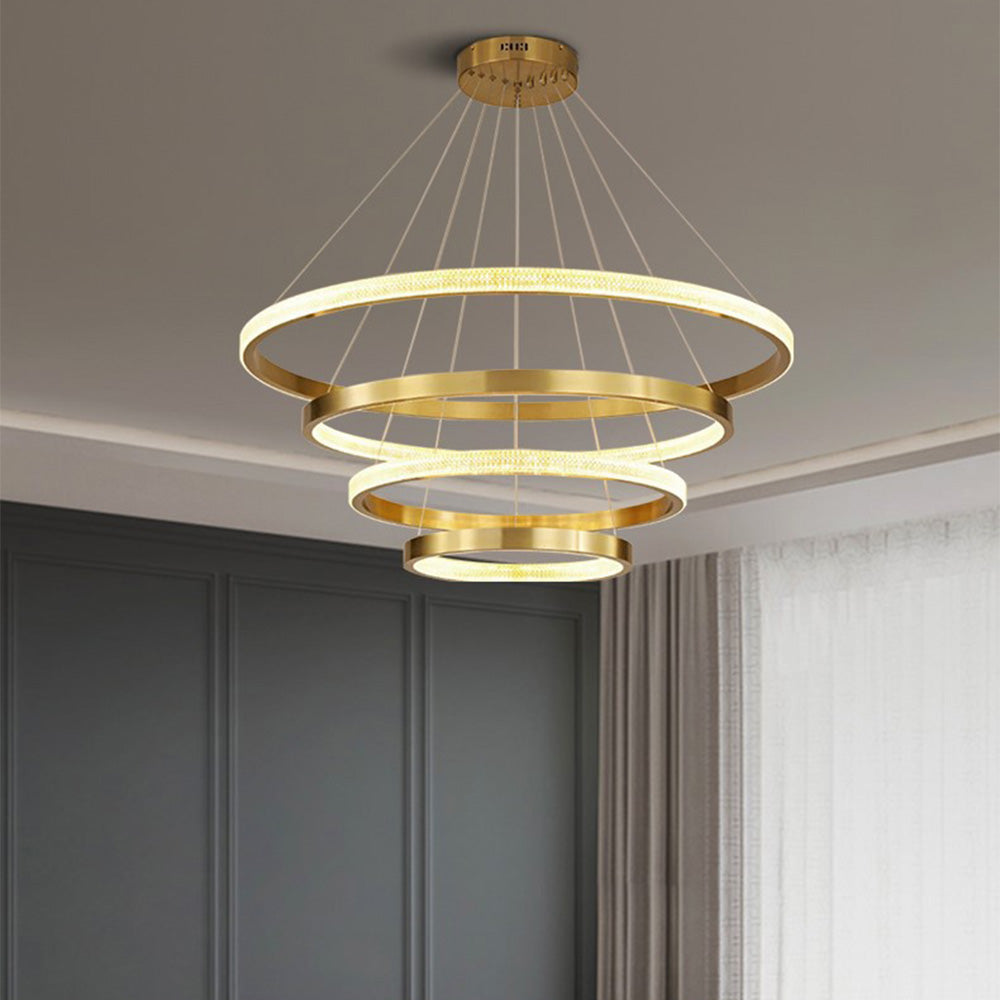 Lampadario a sospensione in metallo/acrilico LED Kristy Modern Ring, Nero/Oro