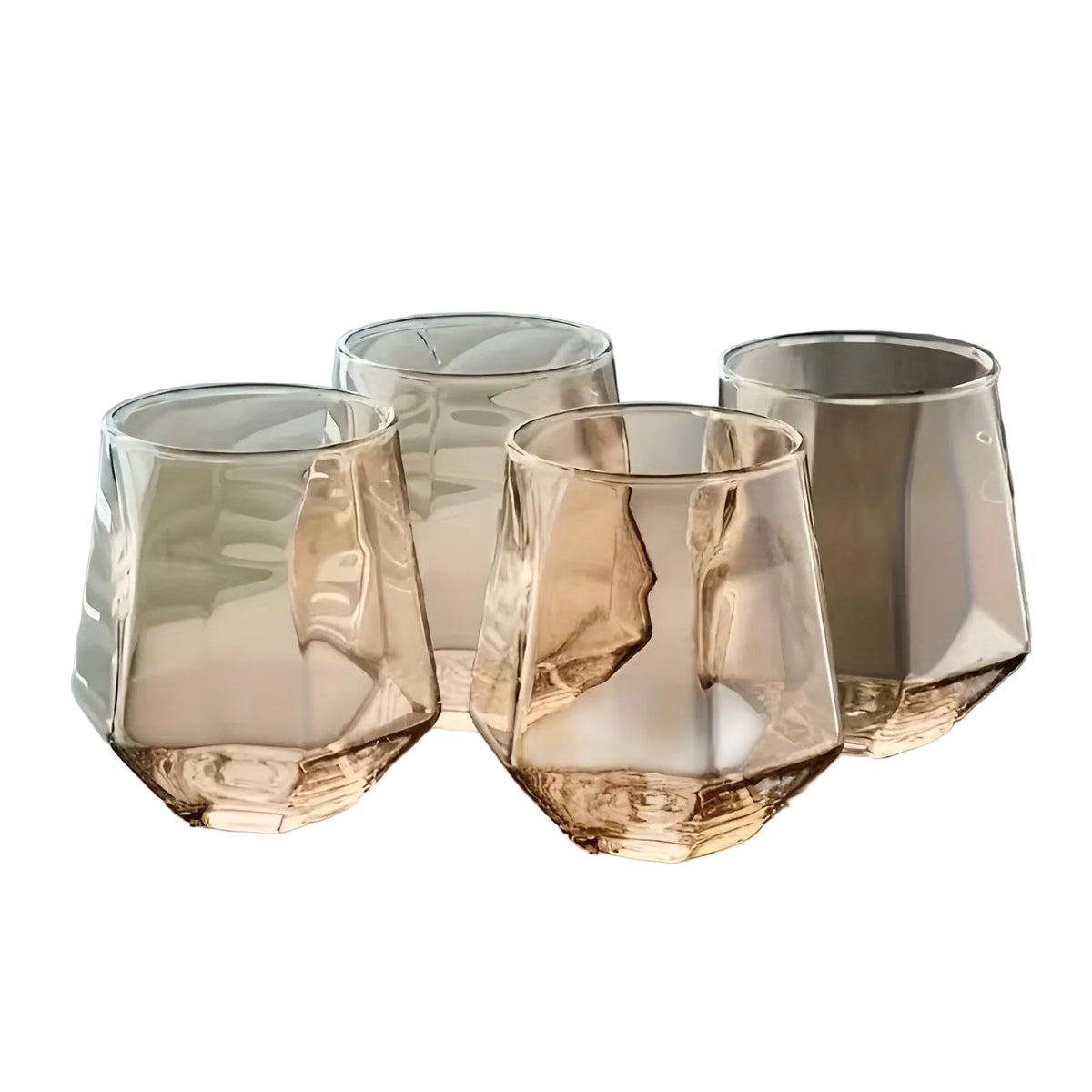 Set di bicchieri da whisky geometrici a 4 pezzi, Colorato – 300 ML Bicchieri per Whisky, Cocktail & Distillati | Eleganti bicchieri Tumbler per Bar, Feste & Idee regalo