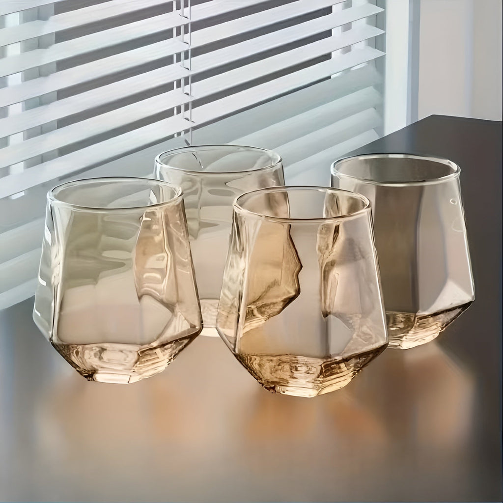Set di bicchieri da whisky geometrici a 4 pezzi, Colorato – 300 ML Bicchieri per Whisky, Cocktail & Distillati | Eleganti bicchieri Tumbler per Bar, Feste & Idee regalo