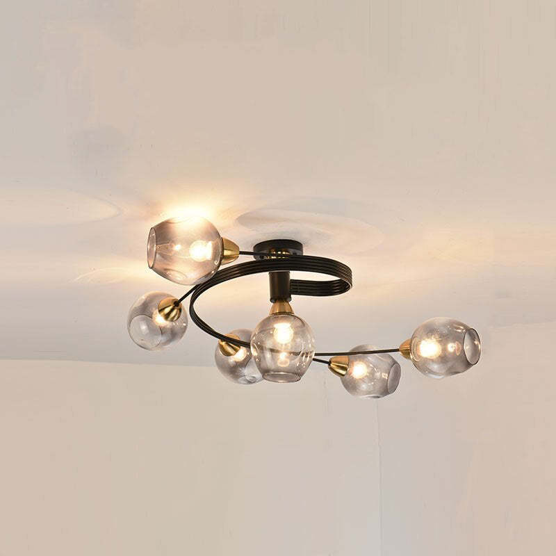 Valentina Lampada da Soffitto Flush Mount, Vetro, Nero/Oro, Sala da Pranzo