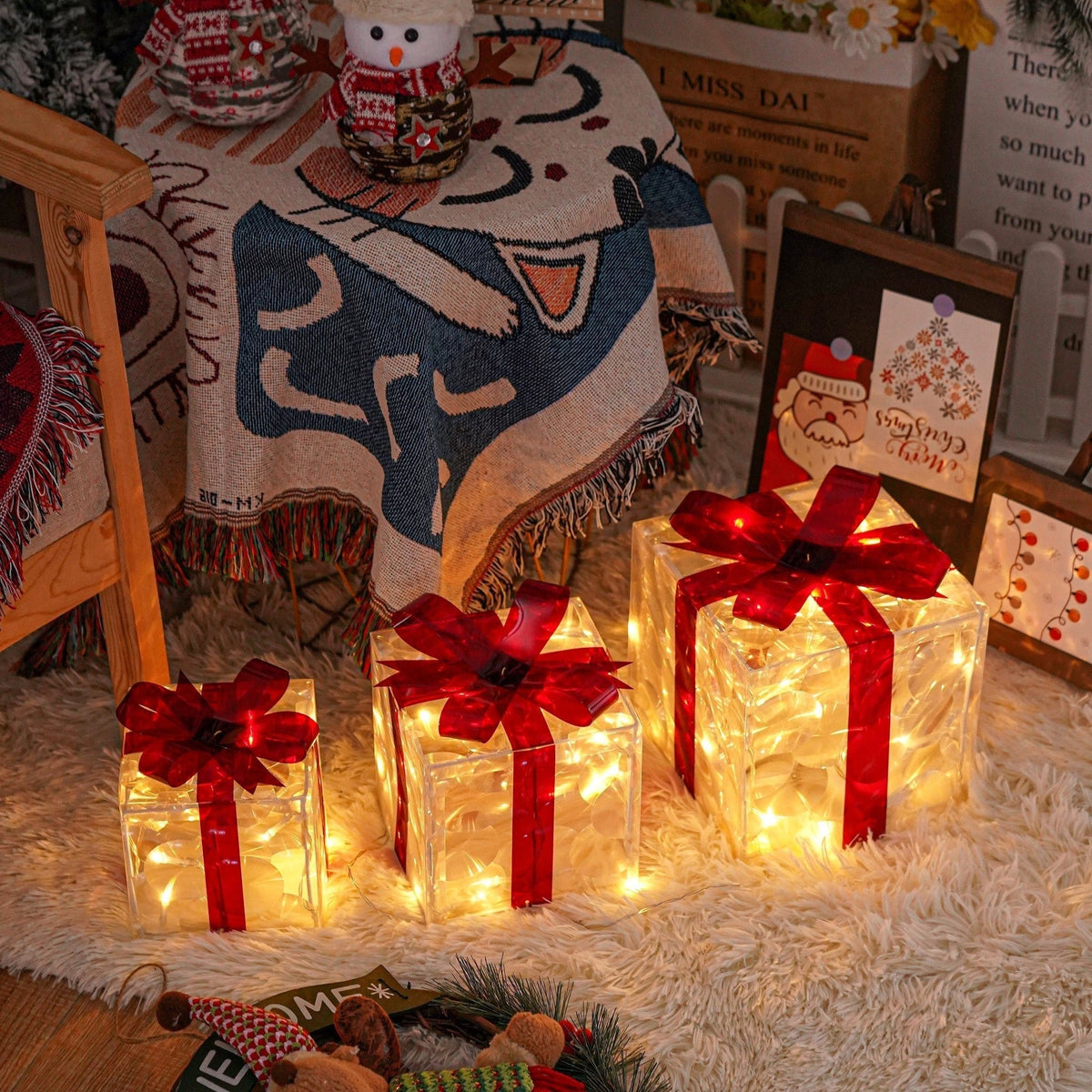 Illuminazione Natalizia LED – Set di 3 Scatole Regalo Illuminate per Interni ed Esterni