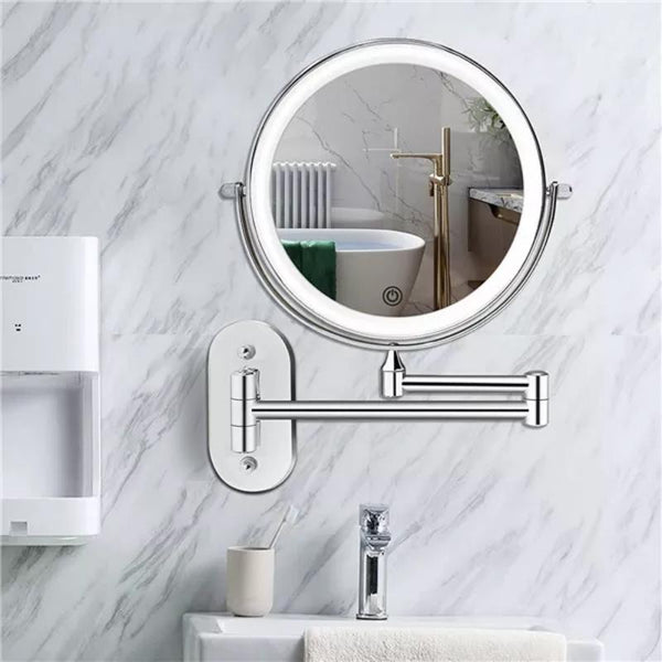 Specchio Ingigantente a LED Ricaricabile in Argento Cromato per Trucco e Bagno
