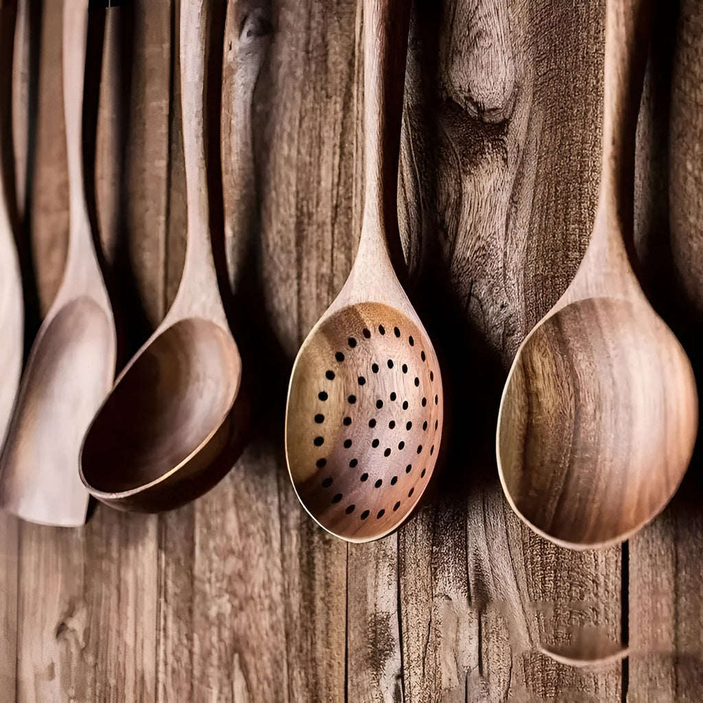 Set di utensili da cucina in legno – Set da 5 pezzi di spatole naturali per padelle antiaderenti