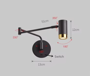 LUXARM Lampada da Parete Regolabile con Braccio Lungo