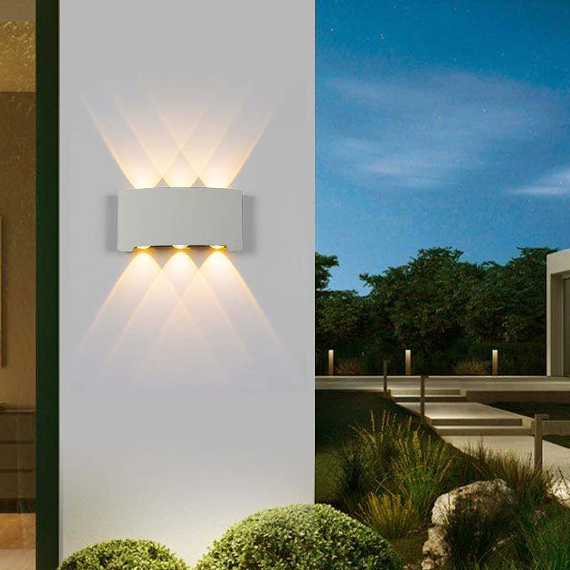 Lampada da parete esterna rettangolare moderna in metallo Tronix, Nero/Bianco, effetto onda d'acqua