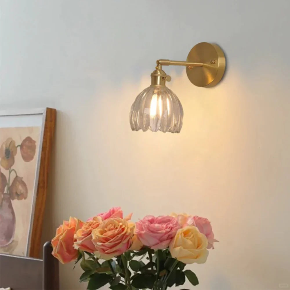 Applique da Parete in Vetro a Tulipano in Ottone Vintage 1 Luce