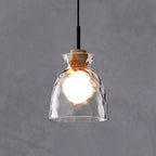 Lampada a Sospensione Moderna Minimalista in Vetro Trasparente Ondulato con Ombra in Ferro a 1 Luce per Soggiorno