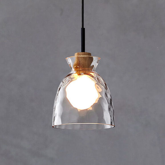 Lampada a Sospensione Moderna Minimalista in Vetro Trasparente Ondulato con Ombra in Ferro a 1 Luce per Soggiorno