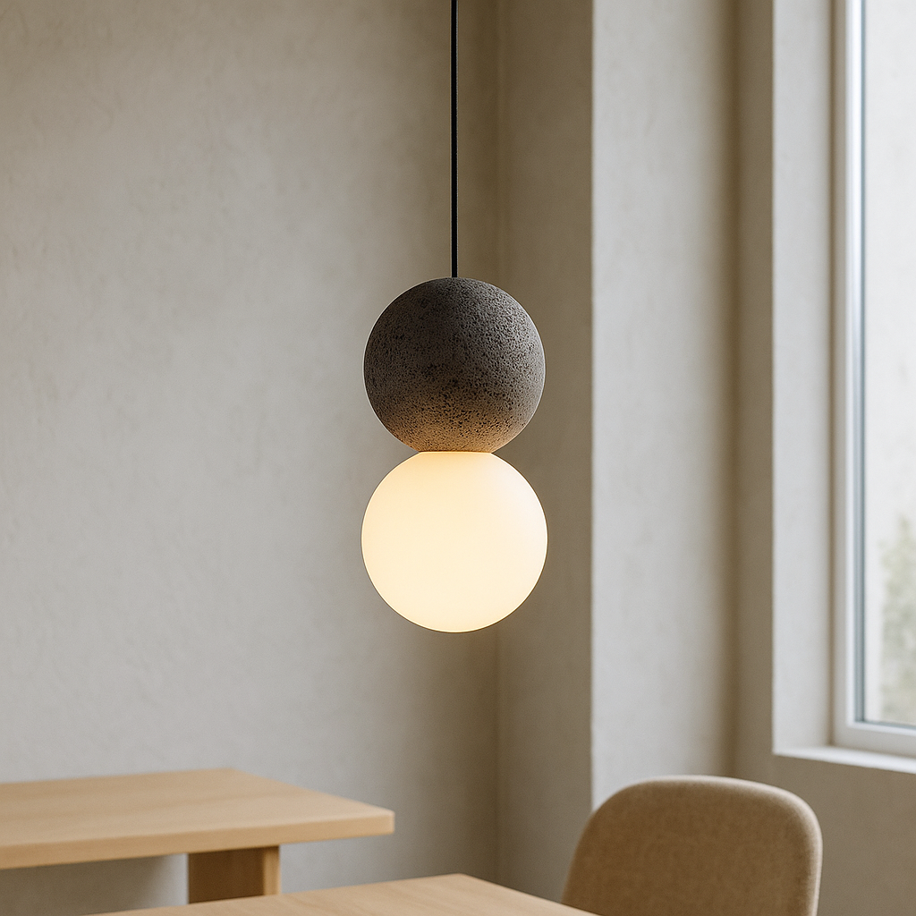 Lampada a Sospensione in Pietra Obsidiana Minimalista