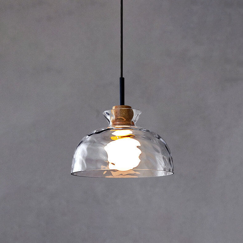 Lampada a Sospensione Moderna Minimalista in Vetro Trasparente Ondulato con Ombra in Ferro a 1 Luce per Soggiorno