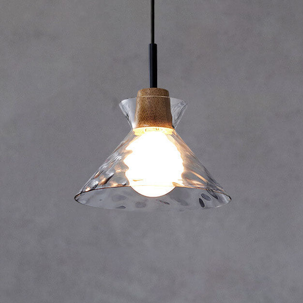 Lampada a Sospensione Moderna Minimalista in Vetro Trasparente Ondulato con Ombra in Ferro a 1 Luce per Soggiorno