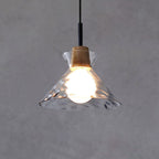 Lampada a Sospensione Moderna Minimalista in Vetro Trasparente Ondulato con Ombra in Ferro a 1 Luce per Soggiorno