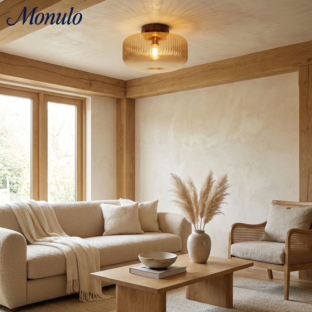 Amberflow Lampada da Soffitto Corrugata - Lampada in Vetro Vintage per Corridoio