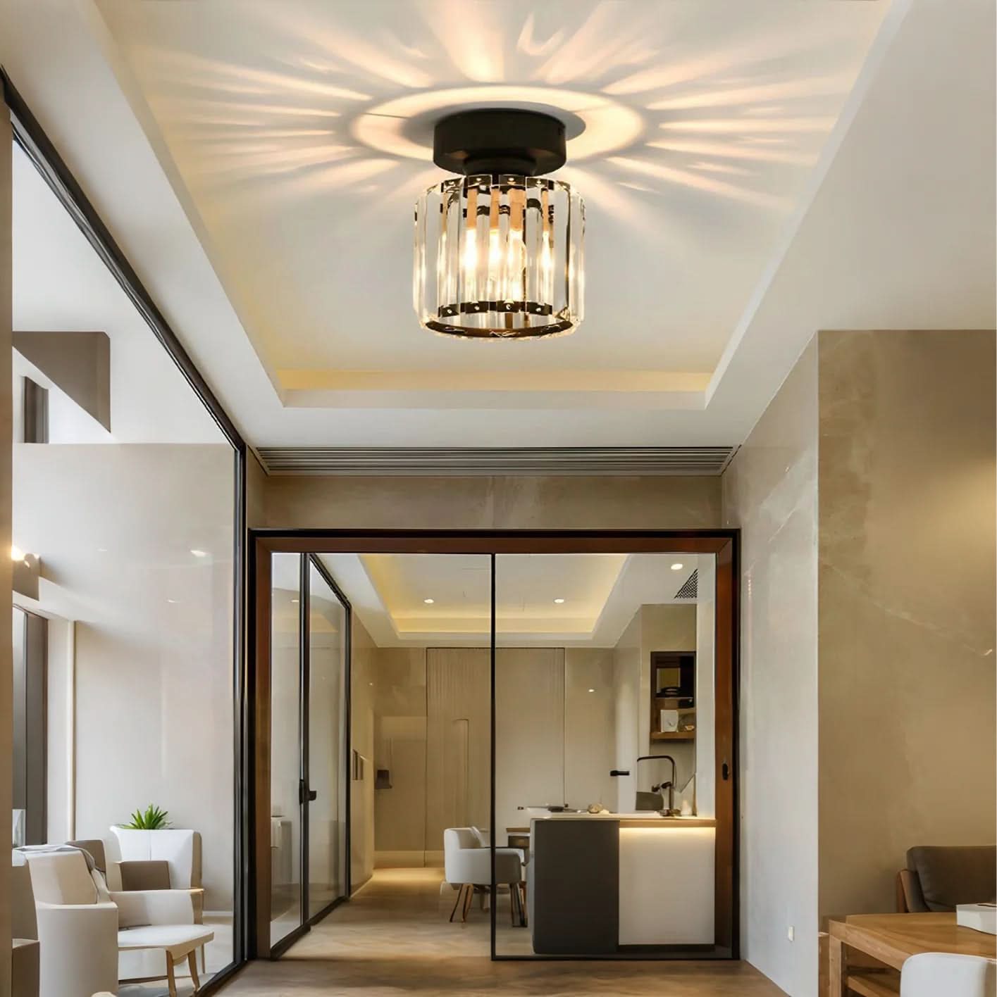 GlareFusion Moderno Lampadario a Soffitto in Vetro Cristallo LED Nordico