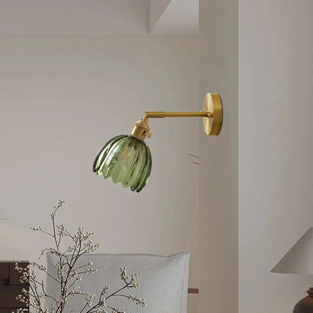 Applique da Parete in Vetro a Tulipano in Ottone Vintage 1 Luce
