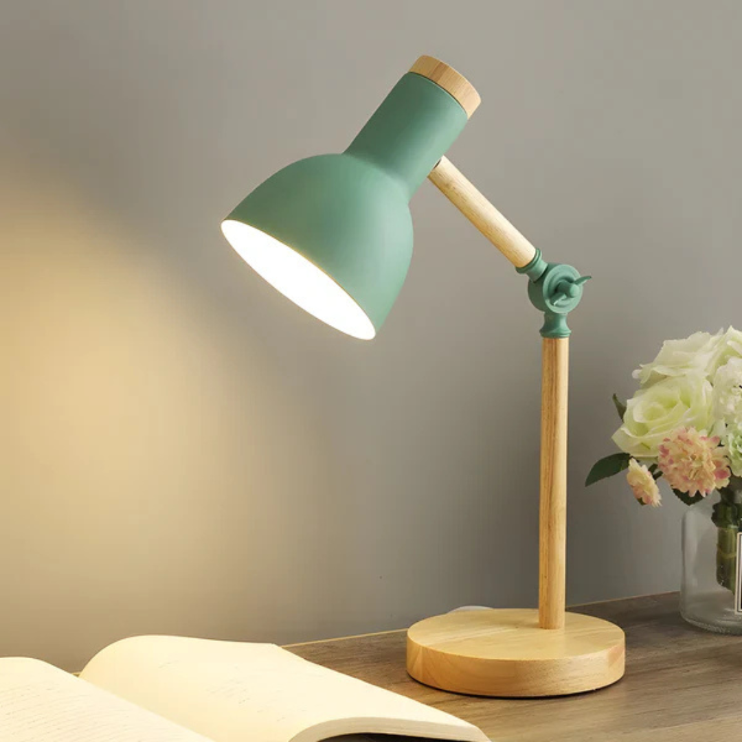 Lampada da scrivania LED regolabile in legno e metallo