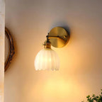 Applique da Parete in Vetro a Tulipano in Ottone Vintage 1 Luce