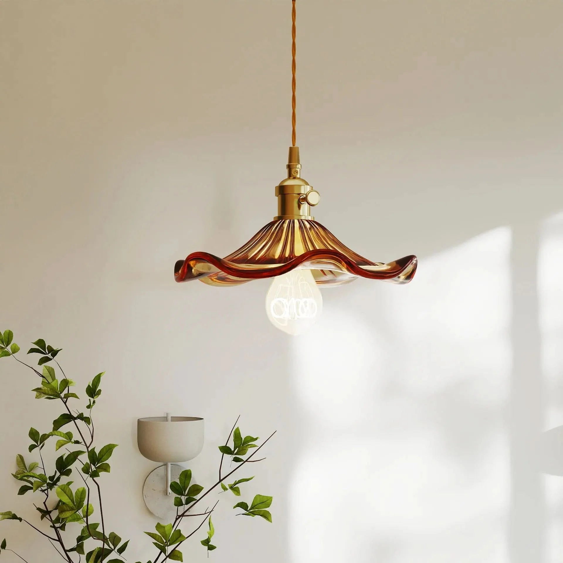 Glarefusion Vintage Glass Hibiscus Flower Pendant Light